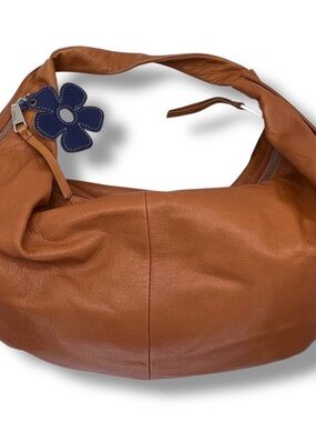 HOBO Tan Leather Hobo with Navy Flower Charm